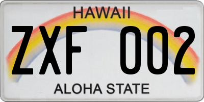 HI license plate ZXF002