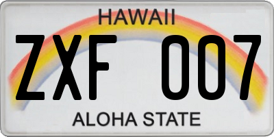 HI license plate ZXF007