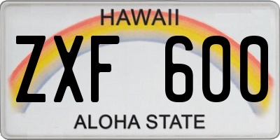 HI license plate ZXF600
