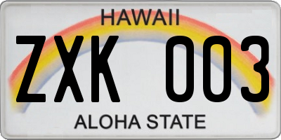 HI license plate ZXK003