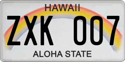 HI license plate ZXK007