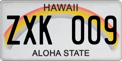 HI license plate ZXK009