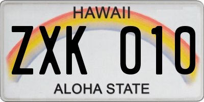 HI license plate ZXK010