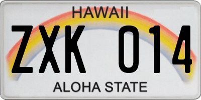 HI license plate ZXK014