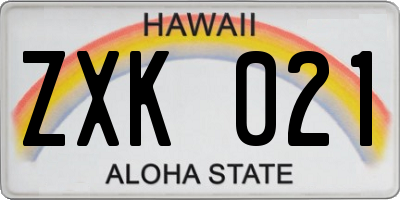 HI license plate ZXK021