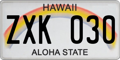 HI license plate ZXK030