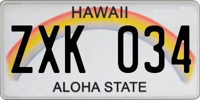 HI license plate ZXK034