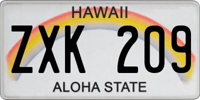 HI license plate ZXK209