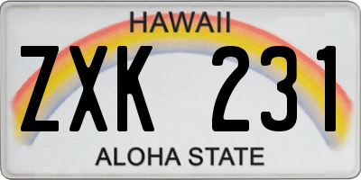 HI license plate ZXK231