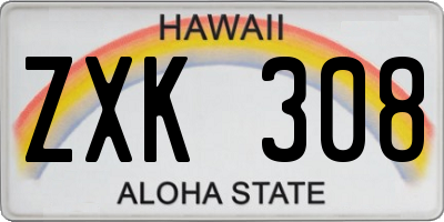 HI license plate ZXK308