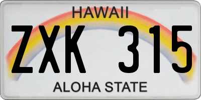 HI license plate ZXK315