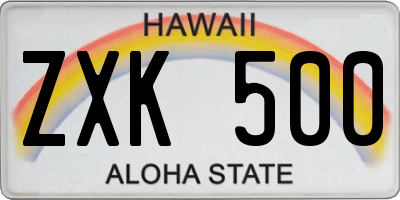 HI license plate ZXK500
