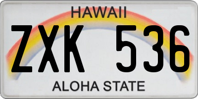 HI license plate ZXK536