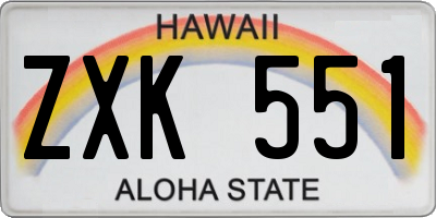 HI license plate ZXK551