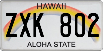 HI license plate ZXK802