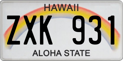HI license plate ZXK931