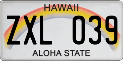 HI license plate ZXL039