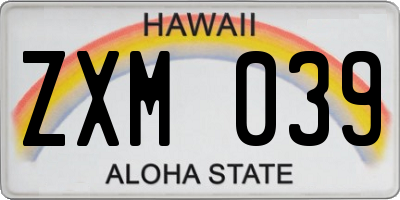 HI license plate ZXM039