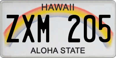 HI license plate ZXM205