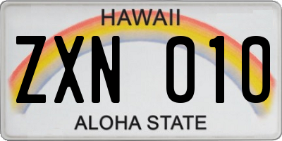 HI license plate ZXN010