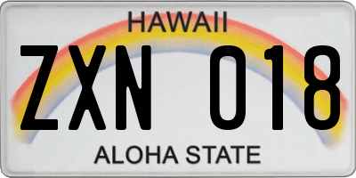 HI license plate ZXN018