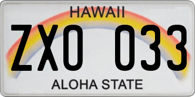 HI license plate ZXO033