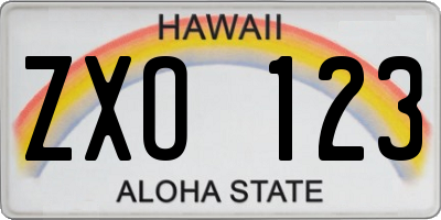 HI license plate ZXO123