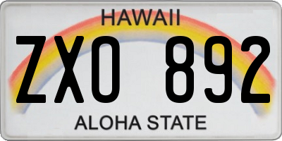 HI license plate ZXO892