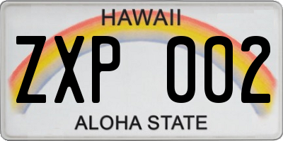 HI license plate ZXP002