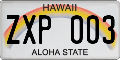 HI license plate ZXP003