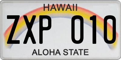 HI license plate ZXP010