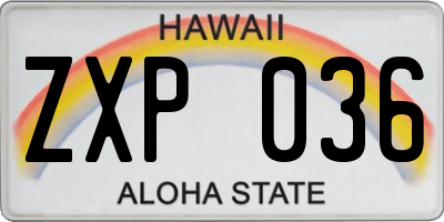 HI license plate ZXP036