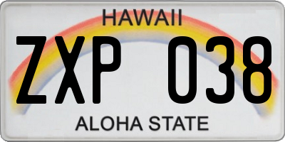 HI license plate ZXP038