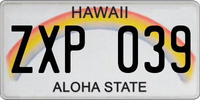 HI license plate ZXP039