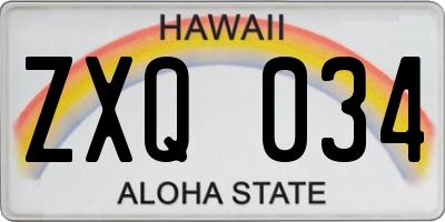 HI license plate ZXQ034