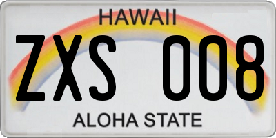HI license plate ZXS008