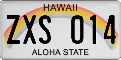 HI license plate ZXS014