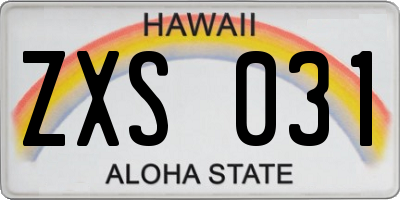 HI license plate ZXS031