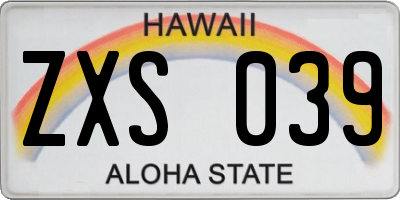 HI license plate ZXS039