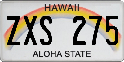 HI license plate ZXS275