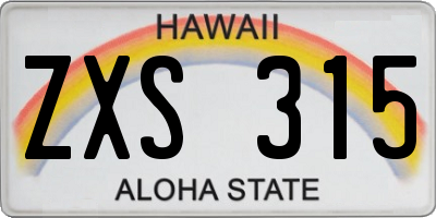 HI license plate ZXS315