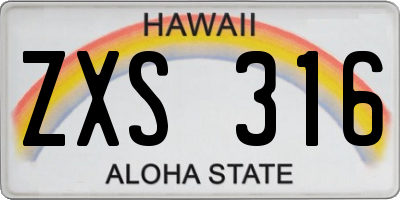 HI license plate ZXS316