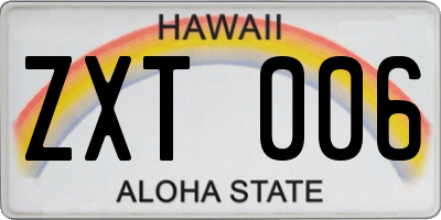 HI license plate ZXT006