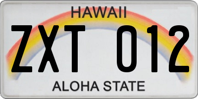 HI license plate ZXT012