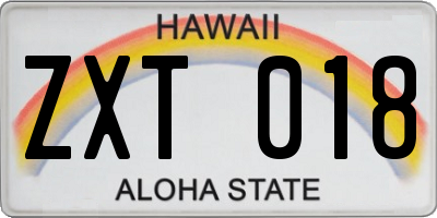 HI license plate ZXT018
