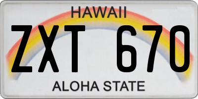 HI license plate ZXT670