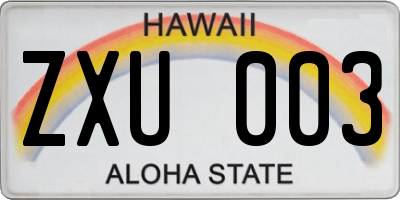 HI license plate ZXU003