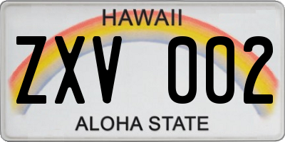 HI license plate ZXV002