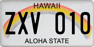 HI license plate ZXV010