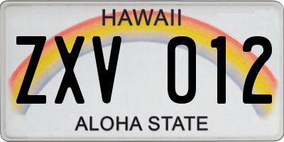 HI license plate ZXV012